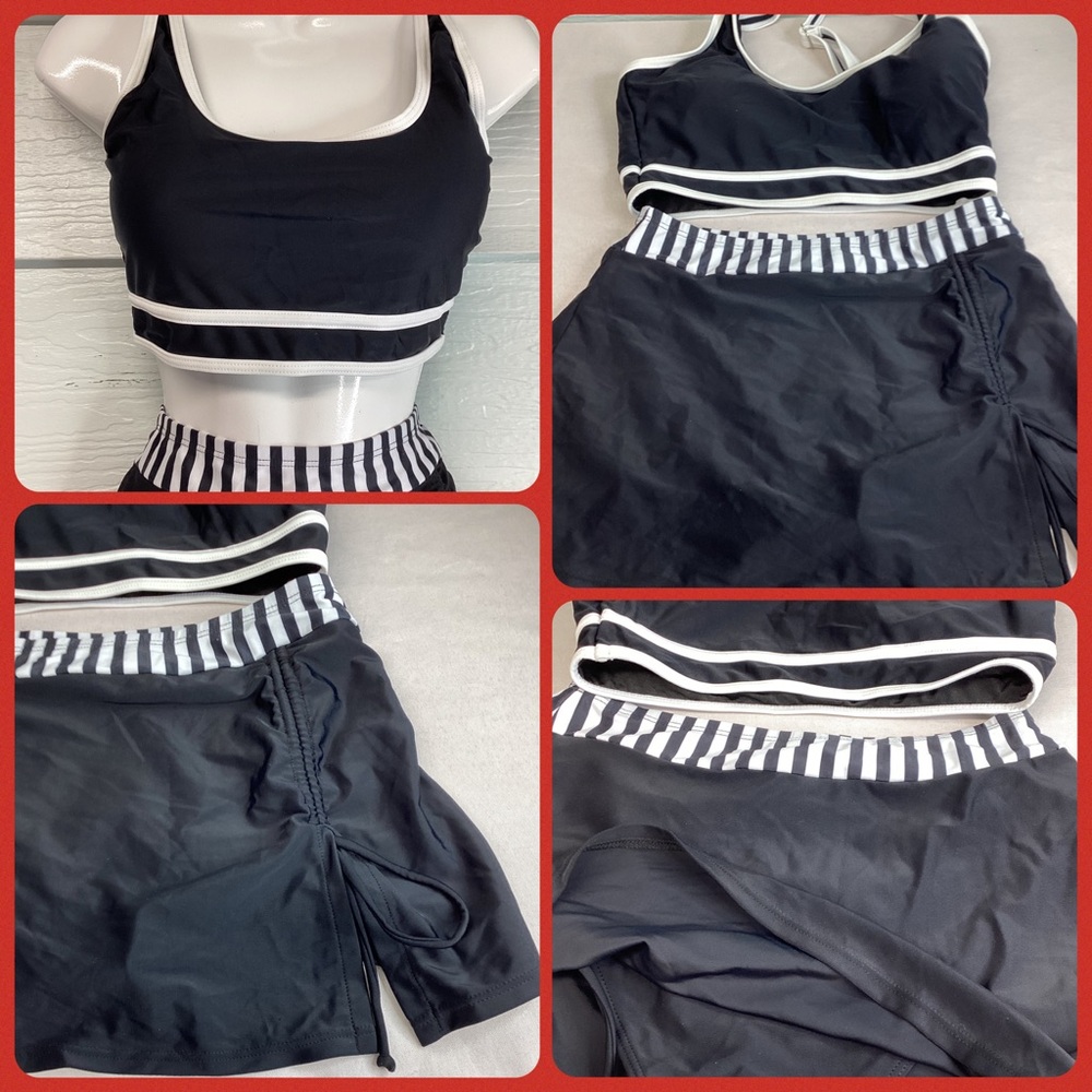 Black High-Waist Swim Skirt with Striped Waistband.41 - Picture 2 of 6